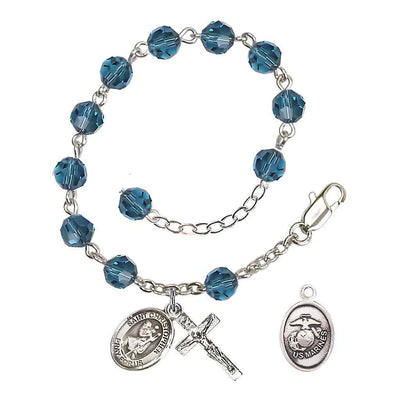 St Christopher Marine Silver Austrian Crystal Rosary Bracelet in Indocolite, Bliss Manufacturing