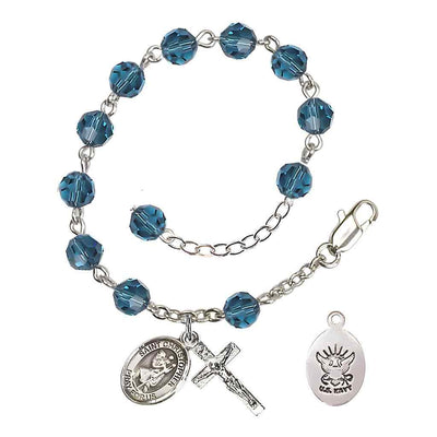 St Christopher Navy Silver Austrian Crystal Rosary Bracelet in Indocolite, Bliss Manufacturing
