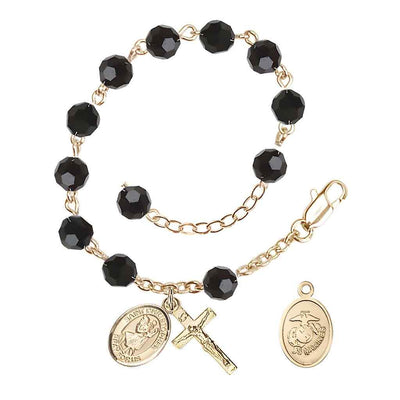 St Christopher Marine Gold Austrian Crystal Rosary Bracelet in Jet, Bliss Manufacturing