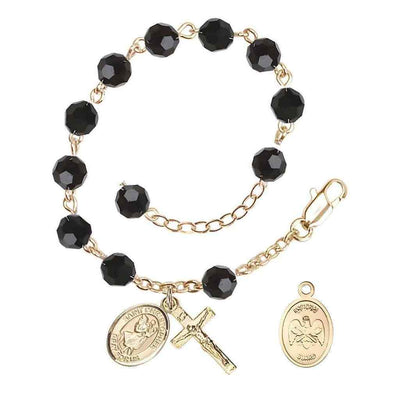 St Christopher National Guard Gold Austrian Crystal Rosary Bracelet in Jet, Bliss Manufacturing