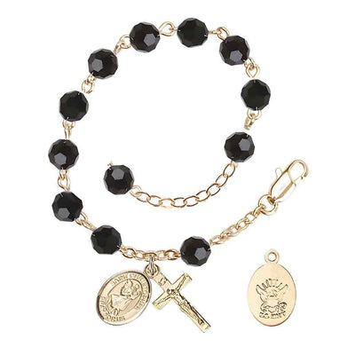 St Christopher Navy Gold Austrian Crystal Rosary Bracelet in Jet, Bliss Manufacturing