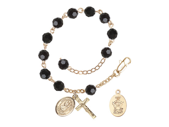 Bliss St Christopher Navy Gold Austrian Crystal Rosary Bracelet