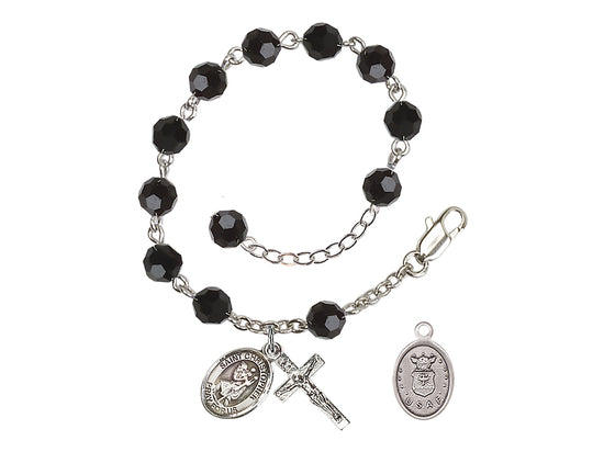 Bliss St Christopher Air Force Silver Austrian Crystal Rosary Bracelet