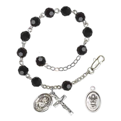 Army St. Christopher Silver Crystal Rosary Bracelet in Jet, Bliss Manufacturing