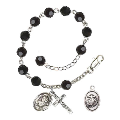 St Christopher Marine Silver Austrian Crystal Rosary Bracelet in Jet, Bliss Manufacturing