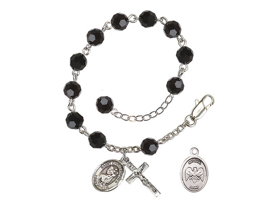 Bliss St Christopher National Guard Silver Austrian Crystal Rosary Bracelet