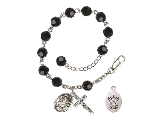 Bliss St Christopher Navy Silver Austrian Crystal Rosary Bracelet