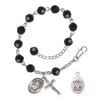 St Christopher Navy Silver Austrian Crystal Rosary Bracelet in Jet, Bliss Manufacturing