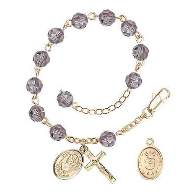 St Christopher Air Force Gold Austrian Crystal Rosary Bracelet in Light Amethyst, Bliss Manufacturing