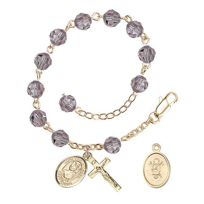 St Christopher Army Gold Austrian Crystal Rosary Bracelet in Light Amethyst, Bliss Manufacturing
