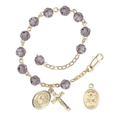 St Christopher National Guard Gold Austrian Crystal Rosary Bracelet in Light Amethyst, Bliss Manufacturing