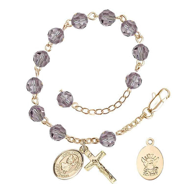St Christopher Navy Gold Austrian Crystal Rosary Bracelet in Light Amethyst, Bliss Manufacturing