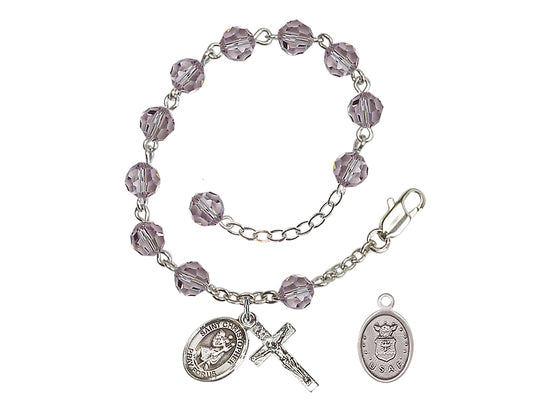 Bliss St Christopher Air Force Silver Austrian Crystal Rosary Bracelet