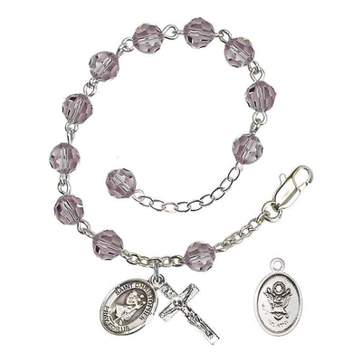 Army St. Christopher Silver Crystal Rosary Bracelet in Light Amethyst, Bliss Manufacturing