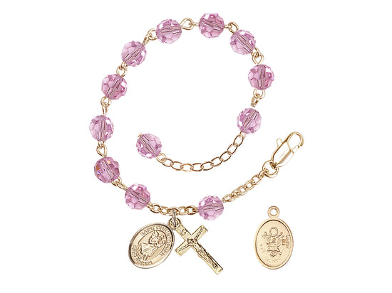 Bliss St Christopher Army Gold Austrian Crystal Rosary Bracelet