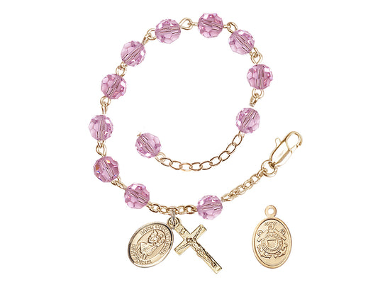 Bliss St Christopher Coast Guard Gold Austrian Crystal Rosary Bracelet