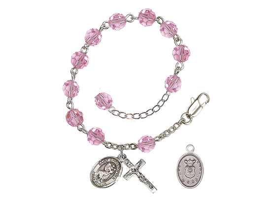 Bliss St Christopher Air Force Silver Austrian Crystal Rosary Bracelet