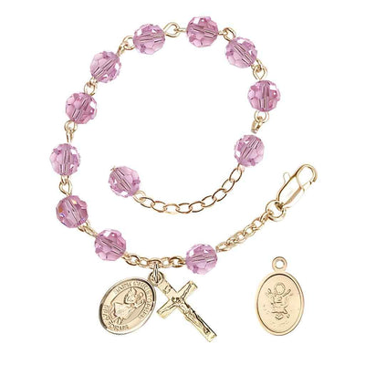 Army St. Christopher Silver Crystal Rosary Bracelet in Light Rose, Bliss Manufacturing