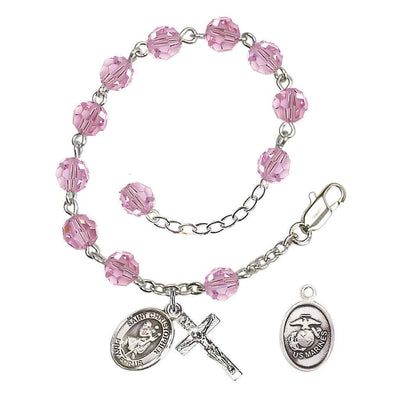 St Christopher Marine Silver Austrian Crystal Rosary Bracelet in Light Rose, Bliss Manufacturing