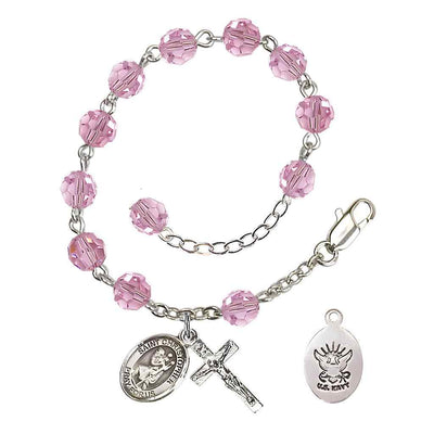 St Christopher Navy Silver Austrian Crystal Rosary Bracelet in Light Rose, Bliss Manufacturing
