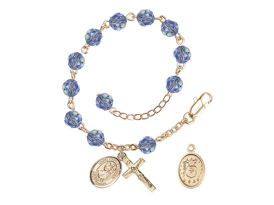 Bliss St Christopher Air Force Gold Austrian Crystal Rosary Bracelet