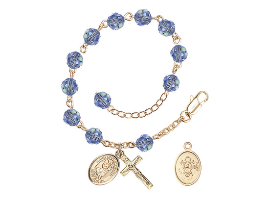 Bliss St Christopher Army Gold Austrian Crystal Rosary Bracelet