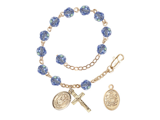 Bliss St Christopher Coast Guard Gold Austrian Crystal Rosary Bracelet