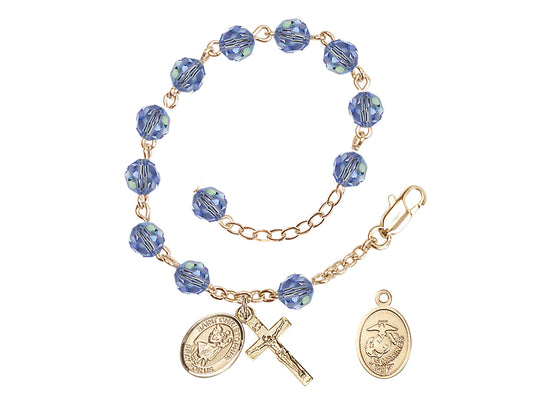 Bliss St Christopher Marine Gold Austrian Crystal Rosary Bracelet