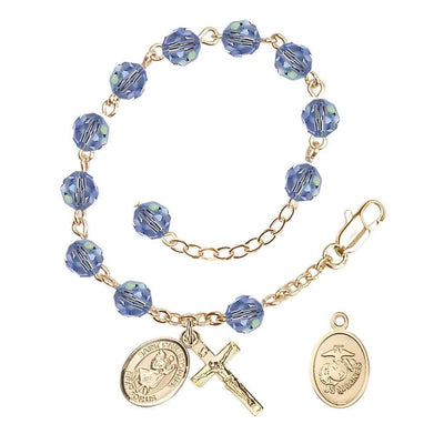 St Christopher Marine Gold Austrian Crystal Rosary Bracelet in Light Sapphire, Bliss Manufacturing