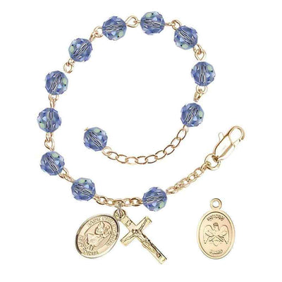 St Christopher National Guard Gold Austrian Crystal Rosary Bracelet in Light Sapphire, Bliss Manufacturing