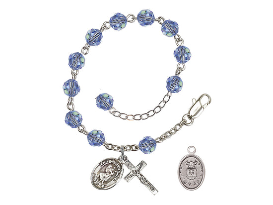 Bliss St Christopher Air Force Silver Austrian Crystal Rosary Bracelet