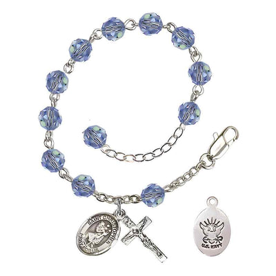 St Christopher Navy Silver Austrian Crystal Rosary Bracelet in Light Sapphire, Bliss Manufacturing