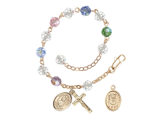 Bliss St Christopher Air Force Gold Austrian Crystal Rosary Bracelet