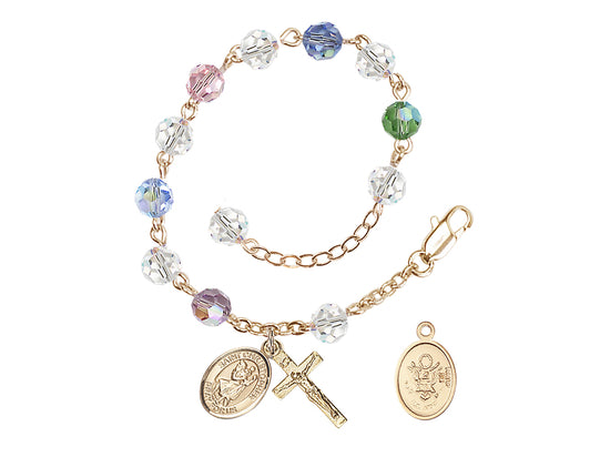 Bliss St Christopher Army Gold Austrian Crystal Rosary Bracelet