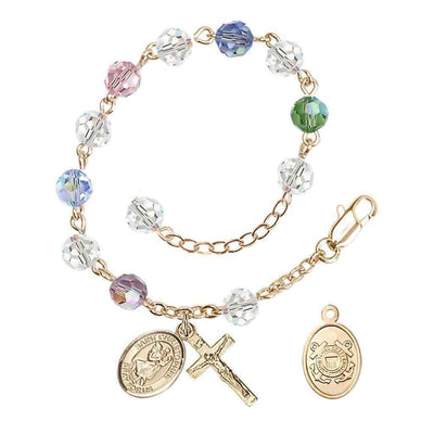 St Christopher Coast Guard Gold Austrian Crystal Rosary Bracelet in Multi-Color, Bliss Manufacturing