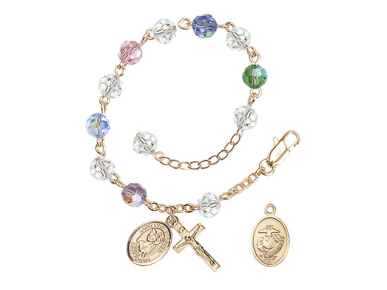 Bliss St Christopher Marine Gold Austrian Crystal Rosary Bracelet