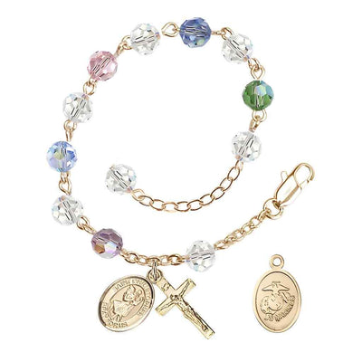 St Christopher Marine Gold Austrian Crystal Rosary Bracelet in Multi-Color, Bliss Manufacturing