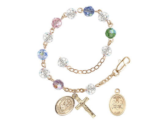 Bliss St Christopher National Guard Gold Austrian Crystal Rosary Bracelet