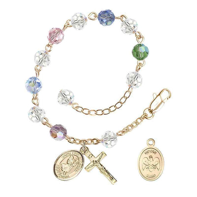 St Christopher National Guard Gold Austrian Crystal Rosary Bracelet in Multi-Color, Bliss Manufacturing