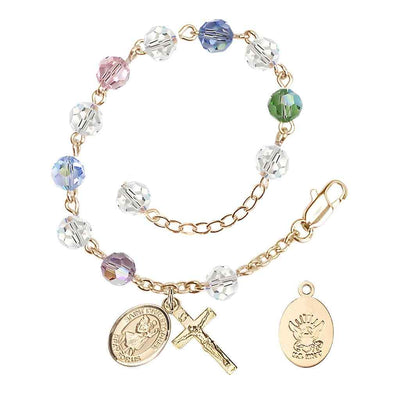 St Christopher Navy Gold Austrian Crystal Rosary Bracelet in Multi-Color, Bliss Manufacturing