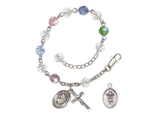 Bliss St Christopher Army Silver-plated Austrian Crystal Rosary Bracelet