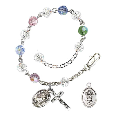 Army St. Christopher Silver Crystal Rosary Bracelet in Multi-Color, Bliss Manufacturing