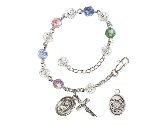 Bliss St Christopher Coast Guard Silver Austrian Crystal Rosary Bracelet