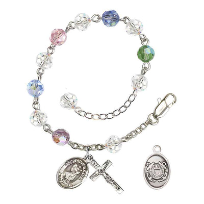 St Christopher Coast Guard Silver Austrian Crystal Rosary Bracelet in Multi-Color, Bliss Manufacturing