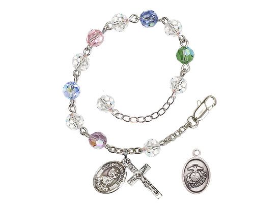 Bliss St Christopher Marine Silver Austrian Crystal Rosary Bracelet