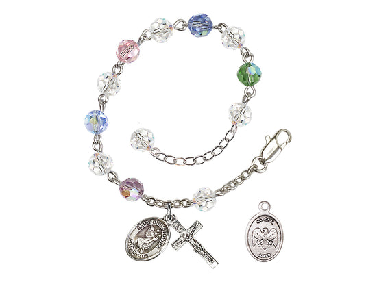 Bliss St Christopher National Guard Silver Austrian Crystal Rosary Bracelet