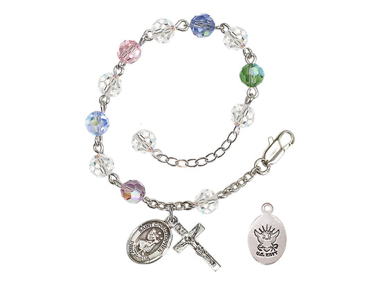 Bliss St Christopher Navy Silver Austrian Crystal Rosary Bracelet