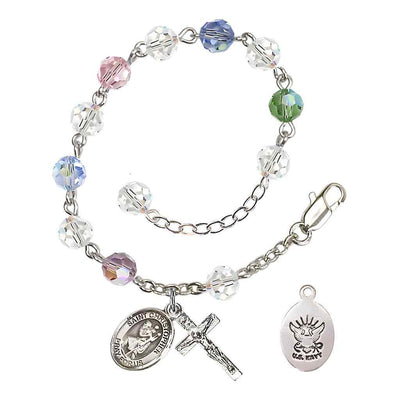 St Christopher Navy Silver Austrian Crystal Rosary Bracelet in Multi-Color, Bliss Manufacturing