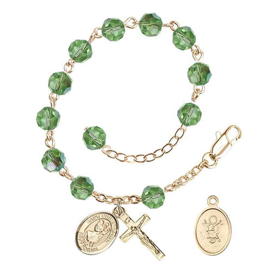 St Christopher Army Gold Austrian Crystal Rosary Bracelet in Peridot, Bliss Manufacturing