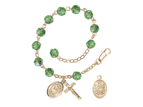 Bliss St Christopher Coast Guard Gold Austrian Crystal Rosary Bracelet